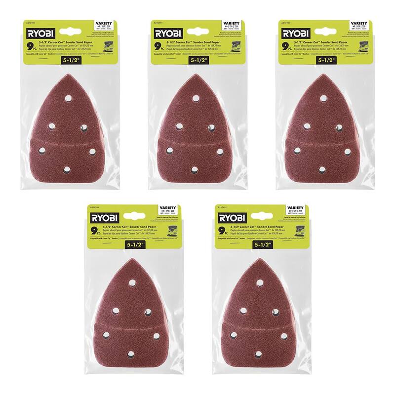 Conjunto de papel de lija Corner Cat de 5-1/2 in de 45 piezas de RYOBI - 60, 120 y 220 Granos - A21C901-5