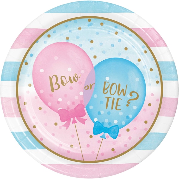 Creative Converting Gender Reveal Balloons Paper Plates, 9", 96PK - 336064