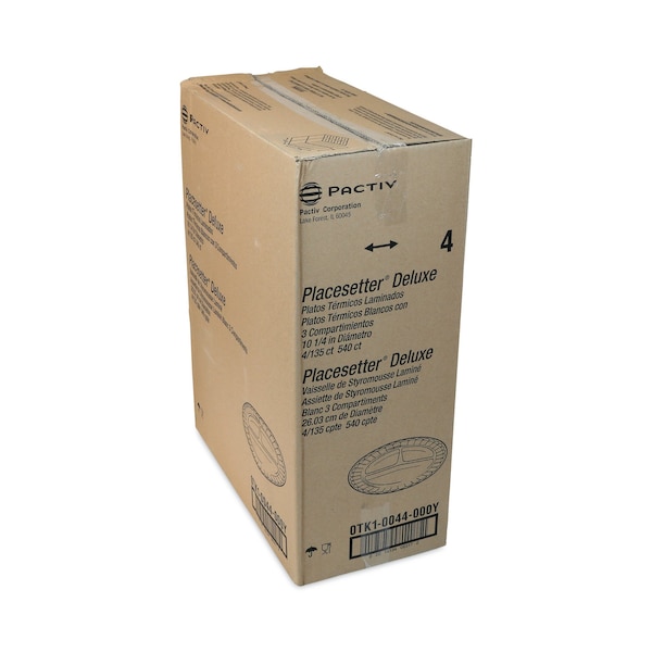 Pactiv Laminated Foam Dinnerware, 3-Comp Plate, 10.25in Dia, White, PK540 - 0TK10044000Y