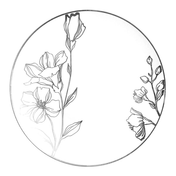 Smarty Had A Party 10.25" White with Silver Antique Floral Round Disposable Plastic Dinner Plates (120 Plates), 120PK - 920WHS-CASE