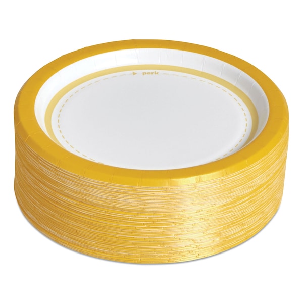 Perk Everyday Paper Plates, 6in dia, White/Yellow, 125PK - PK54328