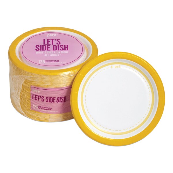 Perk Everyday Paper Plates, 6in dia, White/Yellow, 125PK - PK54328