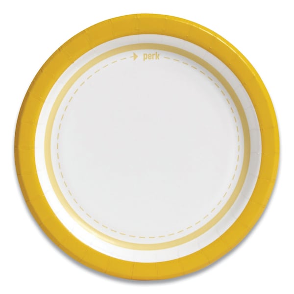 Perk Everyday Paper Plates, 6in dia, White/Yellow, 125PK - PK54328