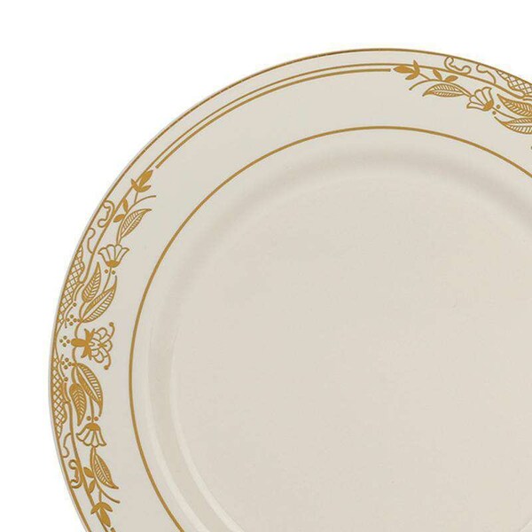 Smarty Had A Party 10.25" Ivory with Gold Harmony Rim Plastic Dinner Plates (120 plates), 120PK - 640G-CASE