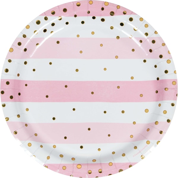 Creative Converting Pink and Gold Celebration Paper Plates, 9", 96PK - 346282