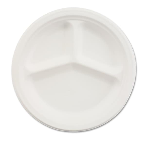 Chinet Paper Dinnerware, 3-Comp Plate, 9 1/4" dia, White, PK500 - 21228
