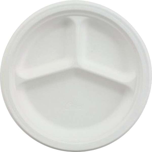Chinet Paper Dinnerware, 3-Comp Plate, 9 1/4" dia, White, PK500 - 21228