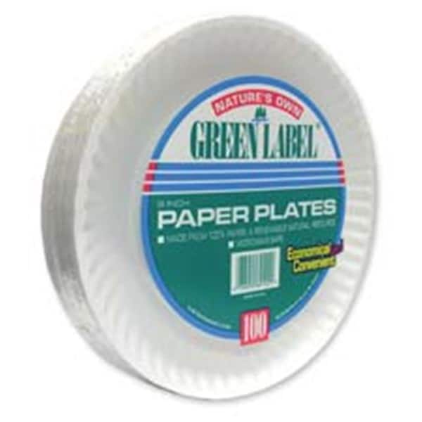 Ajm Packaging Paper Plates- Green Label- 9in. Plate- 1200-CT- White - AJ463407