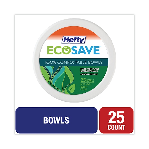 Hefty Super Strong Paper Dinnerware, 16 oz Bowl, Bagasse, PK25 - RFP D71625PK