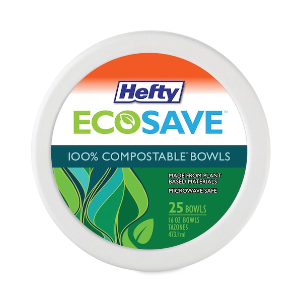 Hefty Super Strong Paper Dinnerware, 16 oz Bowl, Bagasse, PK25 - RFP D71625PK