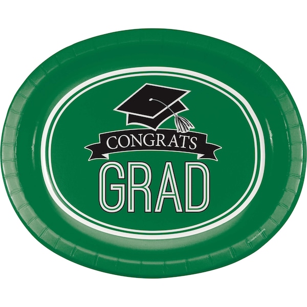 Creative Converting Graduation School Spirit Green Oval Plates, 12"x10, 96PK - 320061