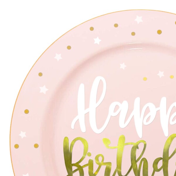 Smarty Had A Party 10.25" Pink with White and Gold Birthday Round Disposable Plastic Dinner Plates (120 Plates), 120PK - 4820PG-CASE