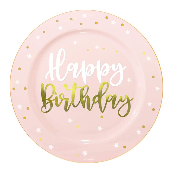 Smarty Had A Party 10.25" Pink with White and Gold Birthday Round Disposable Plastic Dinner Plates (120 Plates), 120PK - 4820PG-CASE