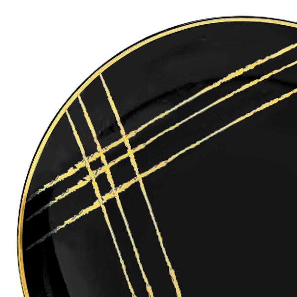 Smarty Had A Party 7.5" Black with Gold Brushstroke Round Disposable Plastic Appetizer/Salad Plates (120 Plates), 120PK - 917BG-CASE