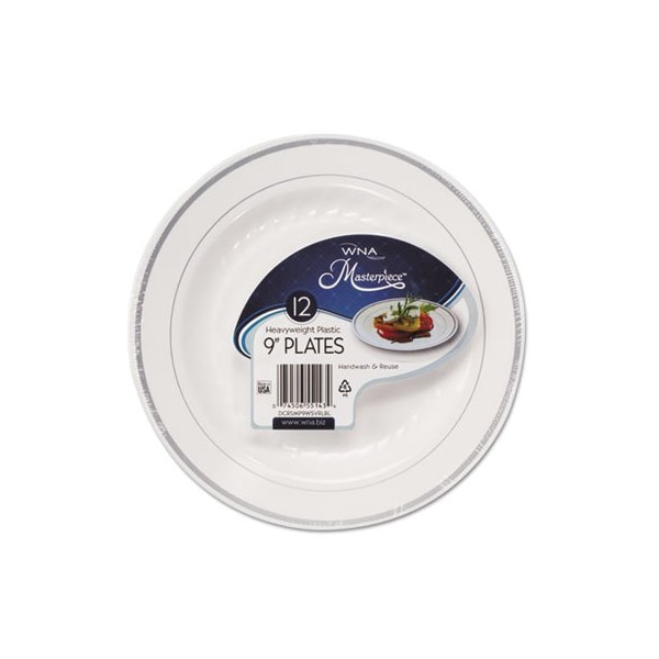 Wna WNA, Masterpiece Plastic Dinnerware, White/silver, 9in, 10PK - RSM91210WSPK