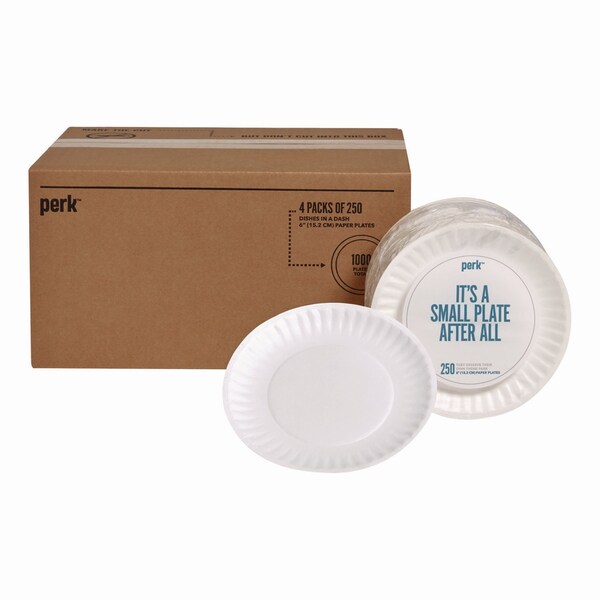 Perk Economy Paper Plates, 6in dia, White, 1000PK - PK56517/53197