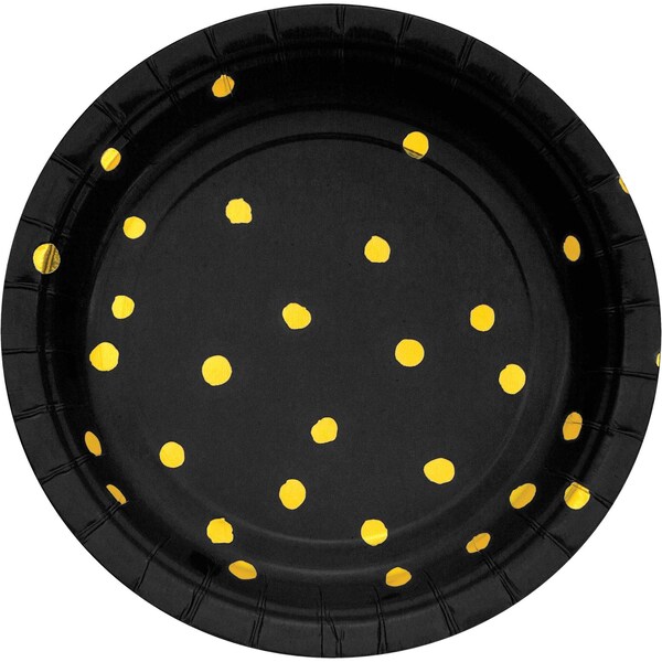 Touch Of Color Black and Gold Foil Dot Dessert Plates, 7", 96PK - 329932
