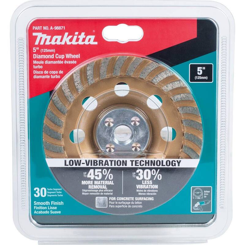 Makita 5 in. Rueda Copa de Diamante Turbo de Baja Vibración, Compatible con Esmeriladoras Angulares con controlador electrónico - A-98871