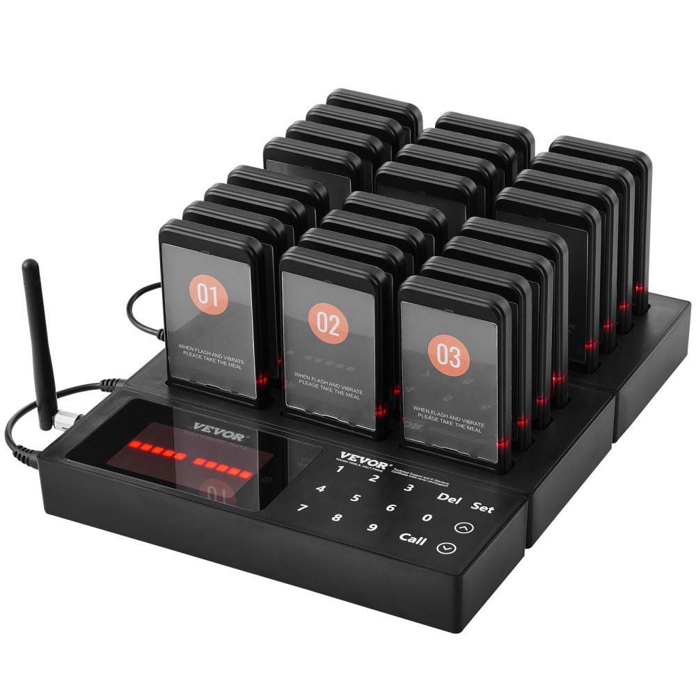 VEVOR Restaurant Pager System, Wireless 400m Long Range Lineup Waiting Queue Signal, Guest Customer Calling Beepers with Vibration & Flashing, 24 Buzzers for Food Truck, Church, Nursery, Hospital - DCPQCQDRCPFXR4K62V1