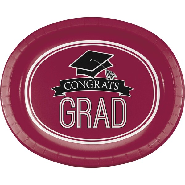 Creative Converting Graduation School Spirit Burgundy Red Oval Plates, 12"x10, 96PK - 320045