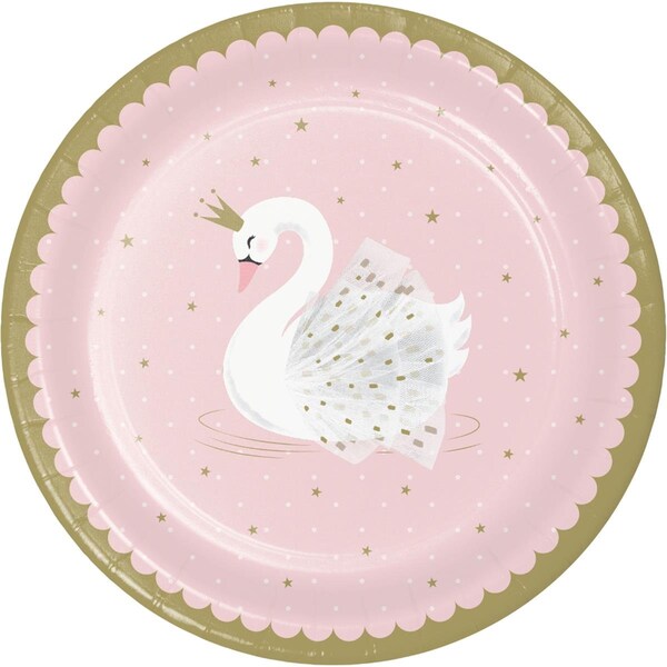 Omg 9 in. Swan Paper Disposable Dinner Plate, Pink, 8 Count, 12PK - OM2975833