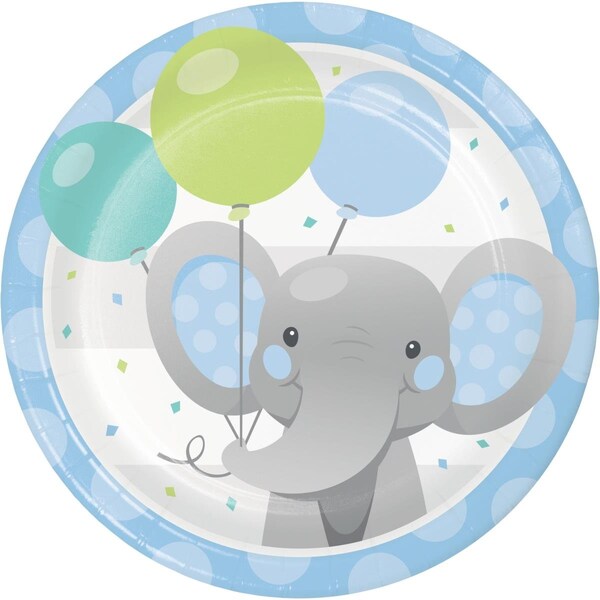 Omg 7 in. Enchanting Elephants Boy Dessert Plates, 96PK - OM2980026