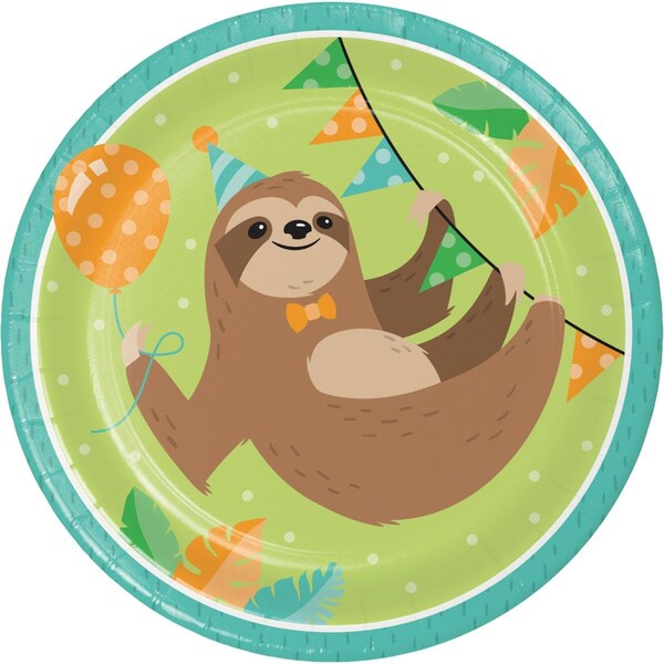 Omg 9 in. Sloth Party Plastic Disposable Dinner Plate, Green - 8 Count - Case of 12 - OM2983651