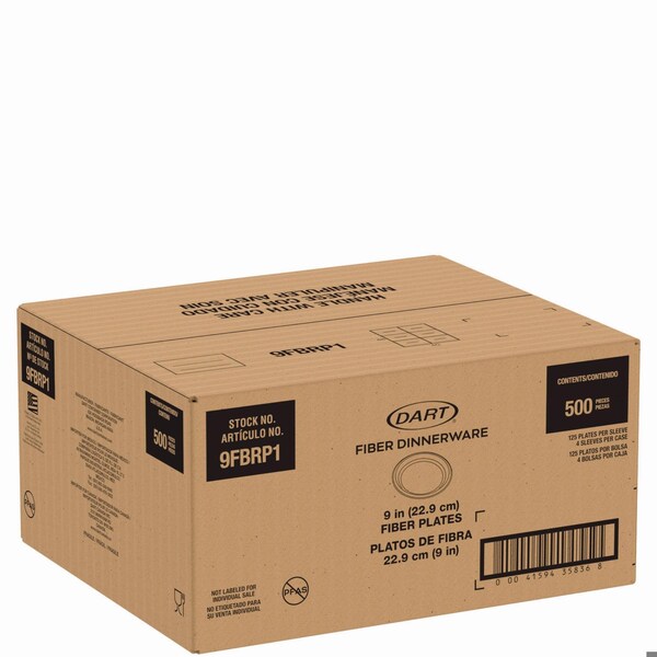 Dart Compostable Molded Fiber Dinnerware, ProPlanet Seal, Plate, 9 dia, Natural, 500PK - 9FBRP1