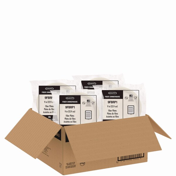 Dart Compostable Molded Fiber Dinnerware, ProPlanet Seal, Plate, 9 dia, Natural, 500PK - 9FBRP1