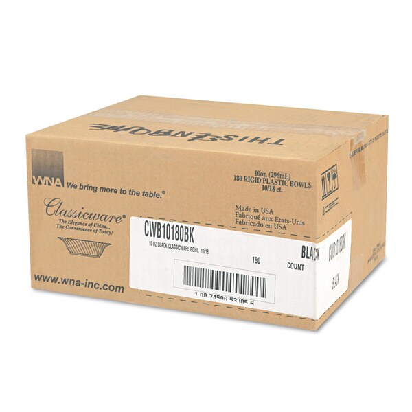 Wna Classicware Bowls, Plastic, 10 oz, Black, 180PK - WNA CWB10180BK