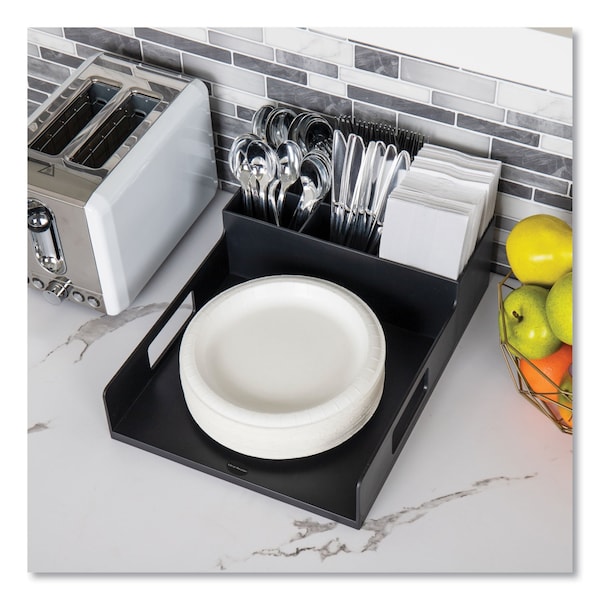 Mind Reader Network Collection Utensil, Napkin and Plate Countertop Organizer, 15.2x11.5x4.45, Plastic, Black - PSNAPUT-BLK
