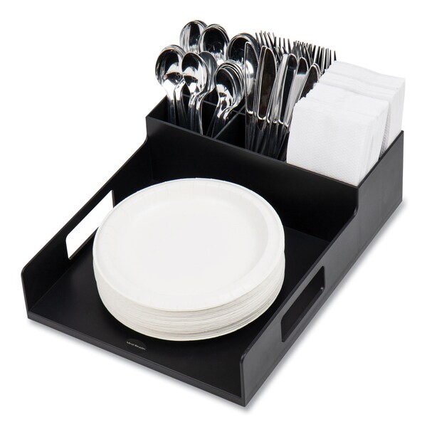Mind Reader Network Collection Utensil, Napkin and Plate Countertop Organizer, 15.2x11.5x4.45, Plastic, Black - PSNAPUT-BLK