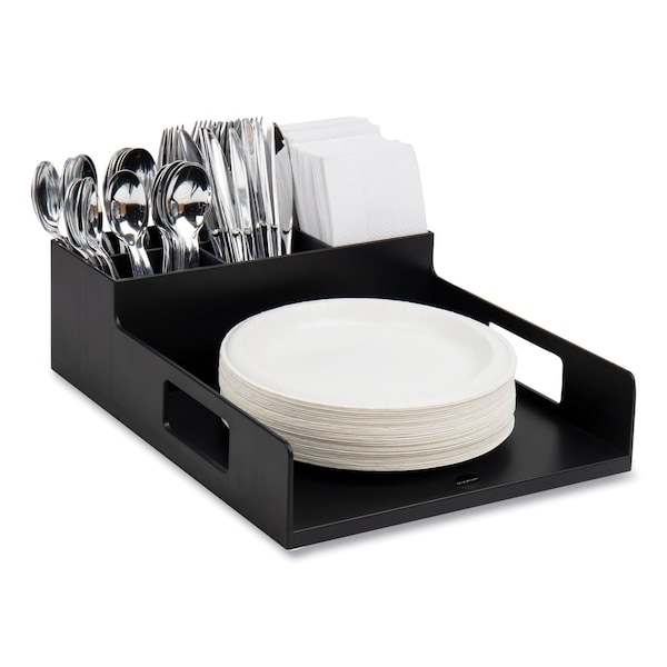 Mind Reader Network Collection Utensil, Napkin and Plate Countertop Organizer, 15.2x11.5x4.45, Plastic, Black - PSNAPUT-BLK