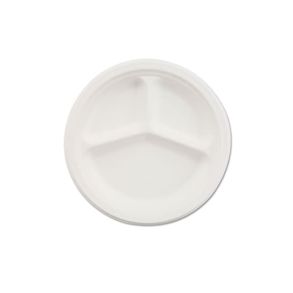 Huhtamaki Chinet, Paper Dinnerware, 3-Comp Plate, 9 1/4in Dia, White, 500PK - 21228