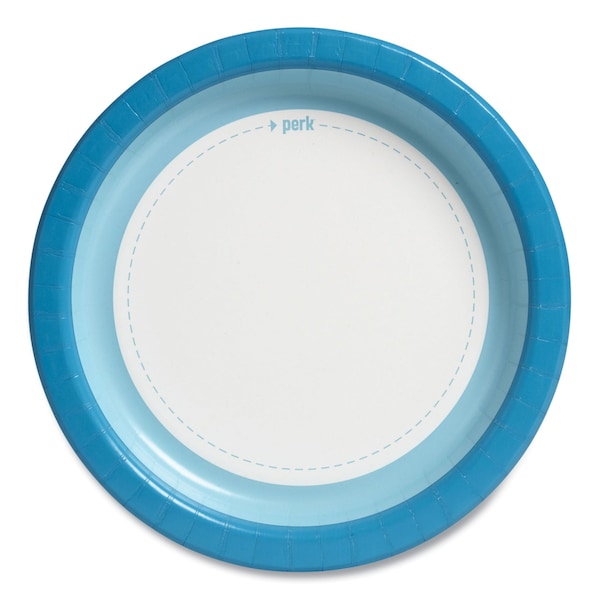 Perk Heavy-Weight Paper Plates, 10in dia, White/Blue, 125PK - PK54330