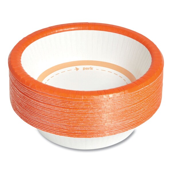 Perk Heavy-Weight Paper Bowls, 12 oz, White/Orange, 500PK - PK54332CT