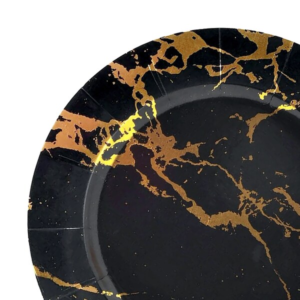Smarty Had A Party 13 Black with Gold Marble Round Disposable Paper Charger Plates 120 Plates, 120PK - 2690-RGBM-CASE