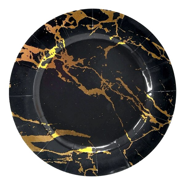 Smarty Had A Party 13 Black with Gold Marble Round Disposable Paper Charger Plates 120 Plates, 120PK - 2690-RGBM-CASE