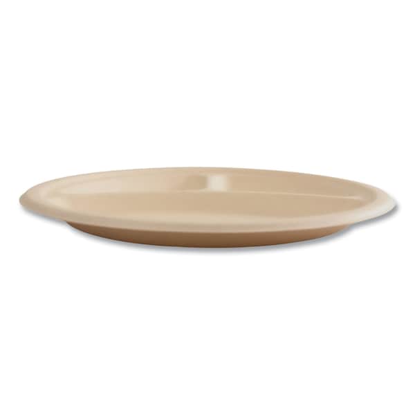 Boardwalk Bagasse PFAS-Free Dinnerware, Plate, 10 in. dia, 3-Compartment, White, 500PK - PL-11BW-NPFA
