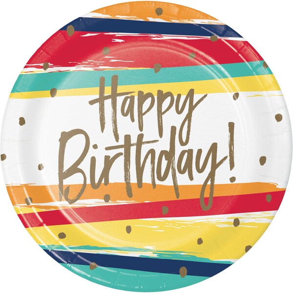 Creative Converting Happy Birthday Stripes Paper Plates, 9", 96PK - 356648