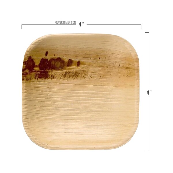 Smarty Had A Party 4" Square Palm Leaf Eco Friendly Disposable Pastry Plates (100 Plates), 100PK - 4674S-CASE