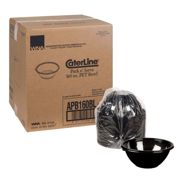 Wna-Caterline WNA-Caterline 12 160 oz. Pack N' Serve Black Bowl, PK25 - APB160BL