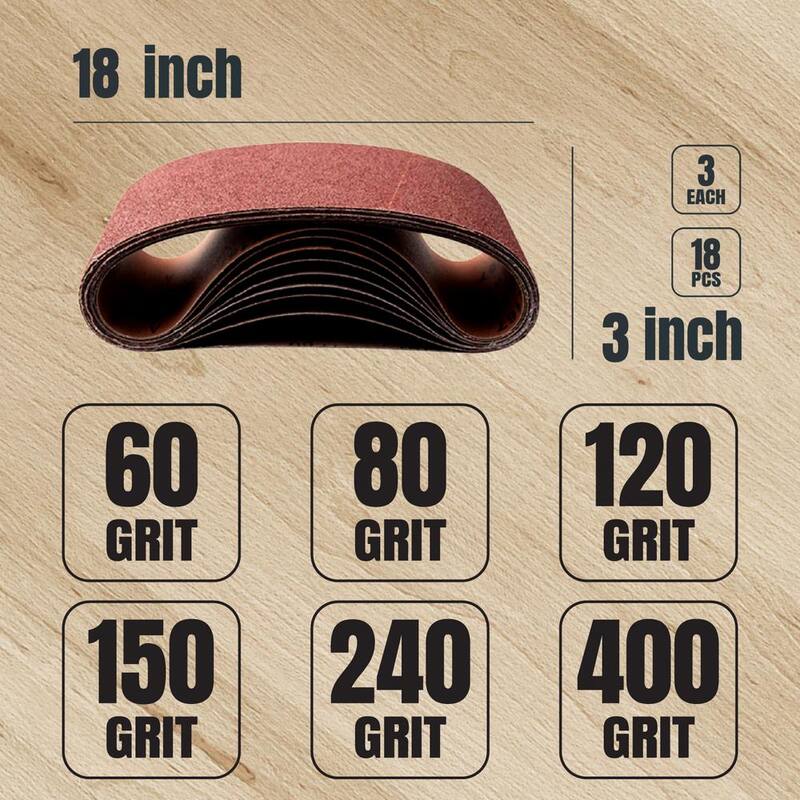 Juego de 18 bandas de lija de óxido de aluminio de 60/80/120/150/240/400 grano de 3 pulgadas x 18 pulgadas POWERTEC - 110808