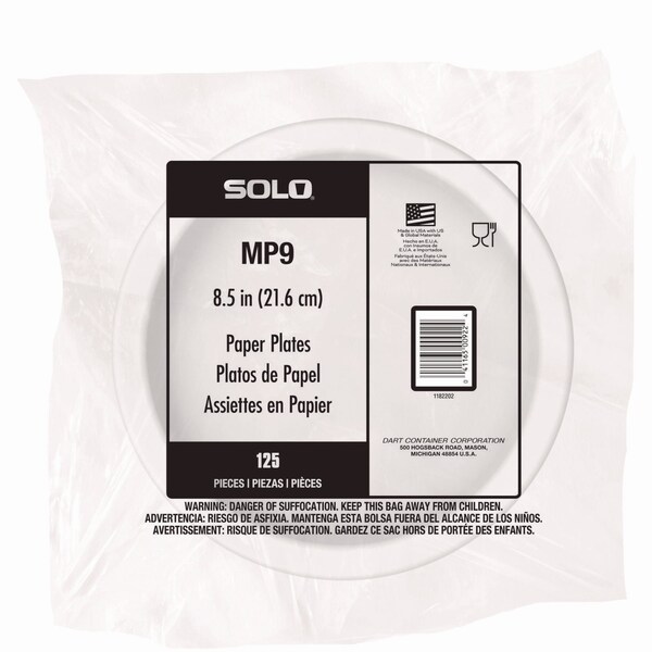 Solo Compostable Paper Dinnerware, ProPlanet Seal, Plate, 9in dia, White, 250PK - OFMP9-PLANET