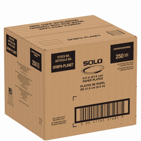 Solo Compostable Paper Dinnerware, ProPlanet Seal, Plate, 9in dia, White, 250PK - OFMP9-PLANET