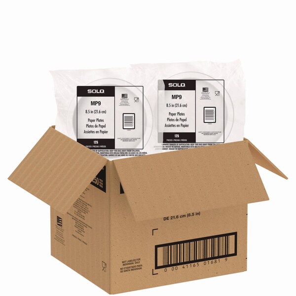 Solo Compostable Paper Dinnerware, ProPlanet Seal, Plate, 9in dia, White, 250PK - OFMP9-PLANET