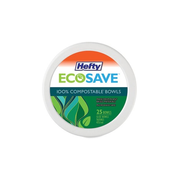 Reynolds Hefty, Super Strong Paper Dinnerware, 16 Oz Bowl, Bagasse, 25PK - D71625PK
