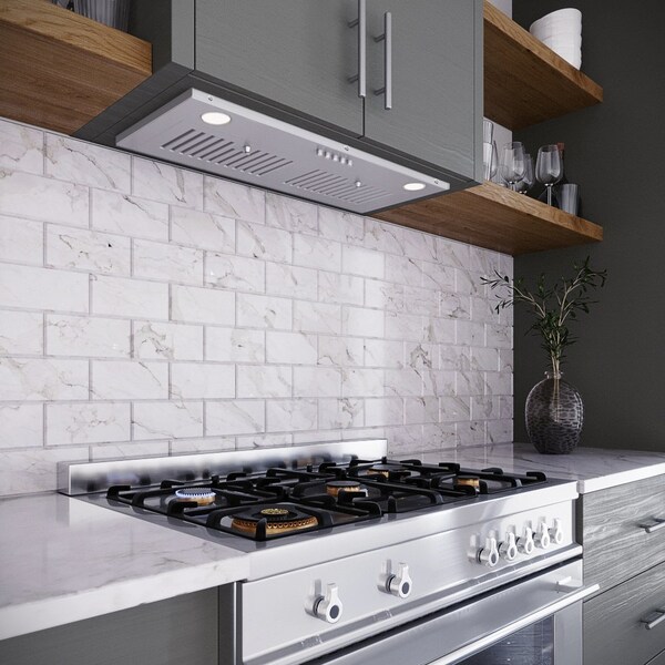 Streamline 28 in. Petroni Ducted Insert 350 CFM Range Hood in Brushed Stainless Steel - T-4015-1-DT