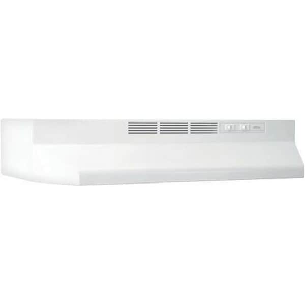 Broan 41000 Series Range Hood, 2 Fan, Ductless Vent, 30 in W, 17-1/2 in D, 6 in H, White - 413001