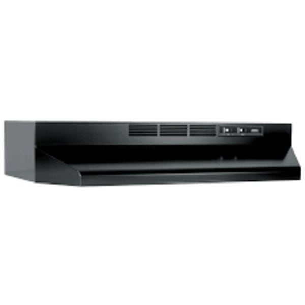 Broan 41000 Series Range Hood, 2 Fan, Ductless Vent, 30 in W, 17-1/2 in D, 6 in H, Black - 413023